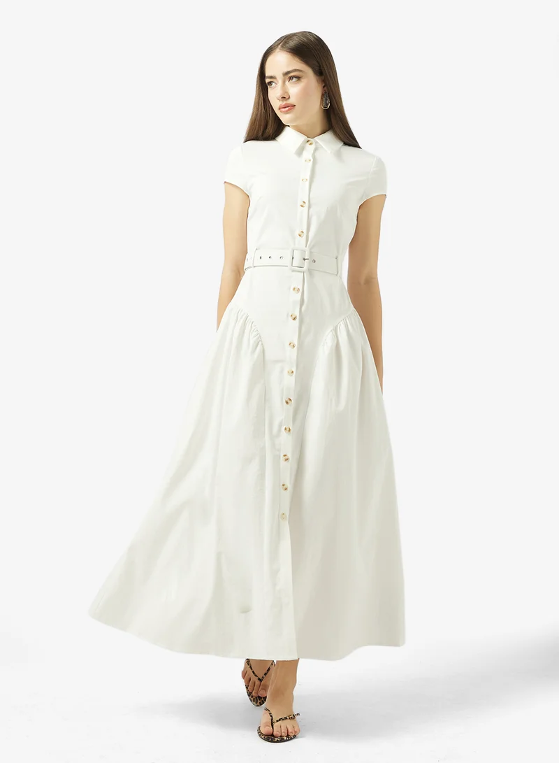 جينجر Button Up A Line Shirt Dress